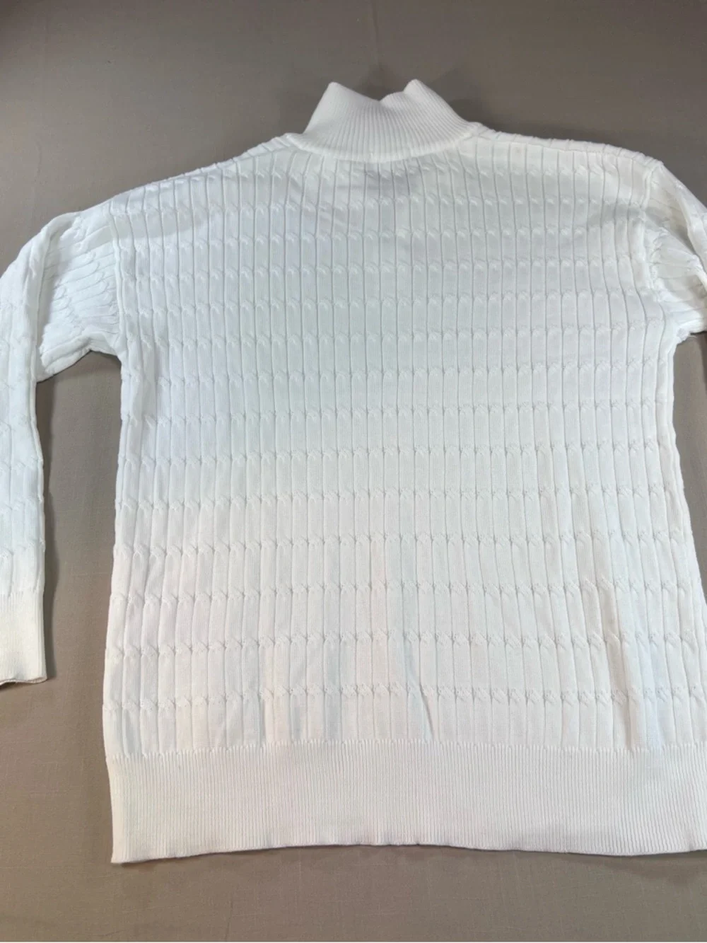 Textured Quarter Zip White Pullover Sweater Cable Knit Style Mock Neck Mens L